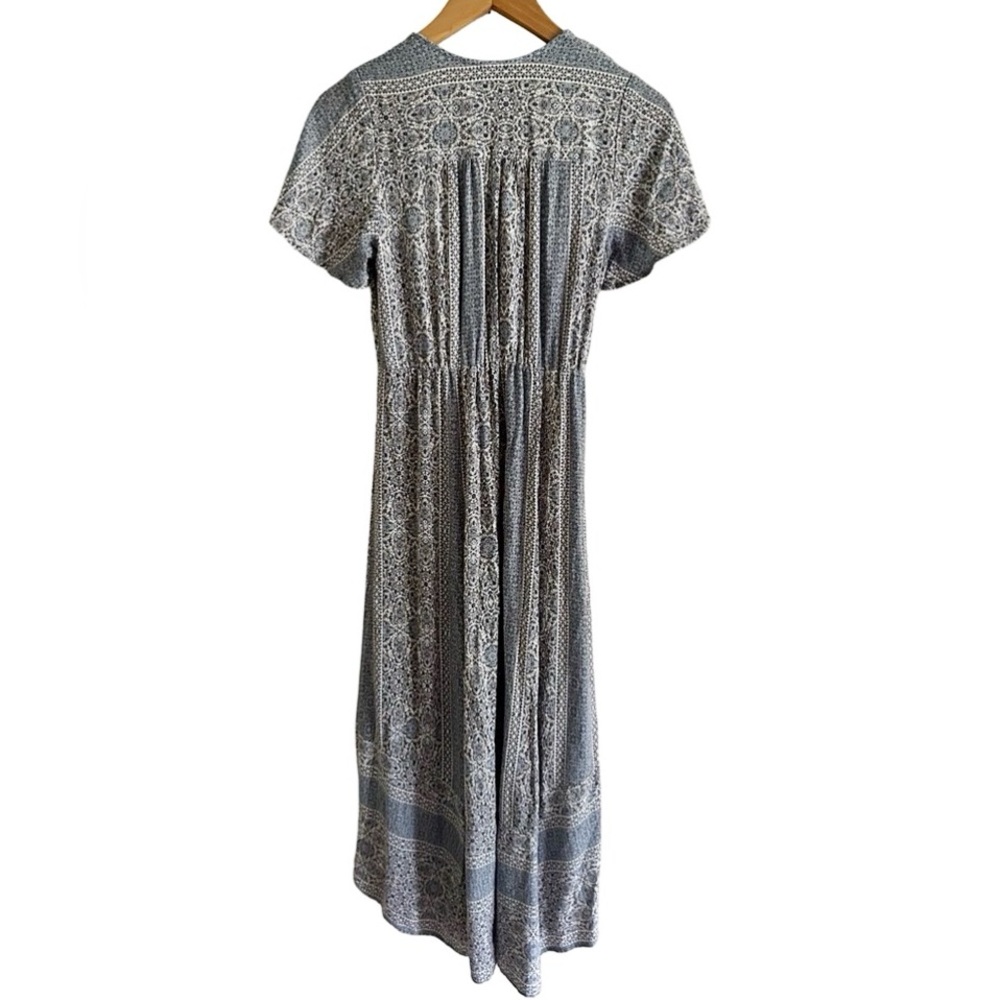 Knox Rose Blue Boho Open Front Slit Maxi Rayon Faux Wrap Dress Sz XS - Picture 5 of 11